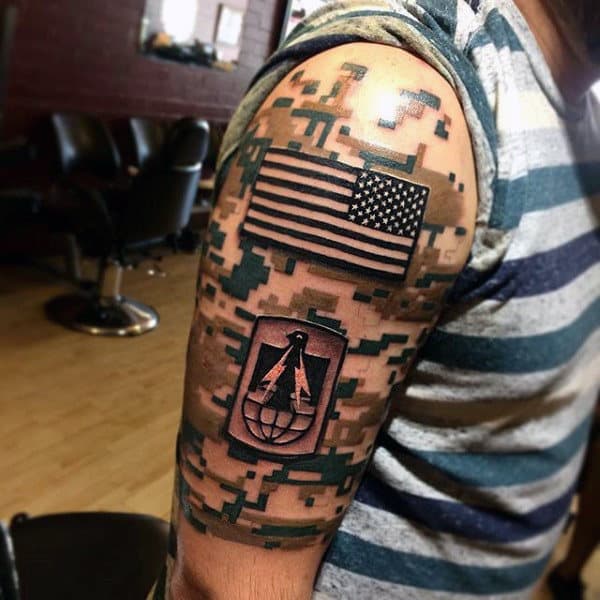 Digital Camo Men's US Flag Army Half Sleeve Tattoo