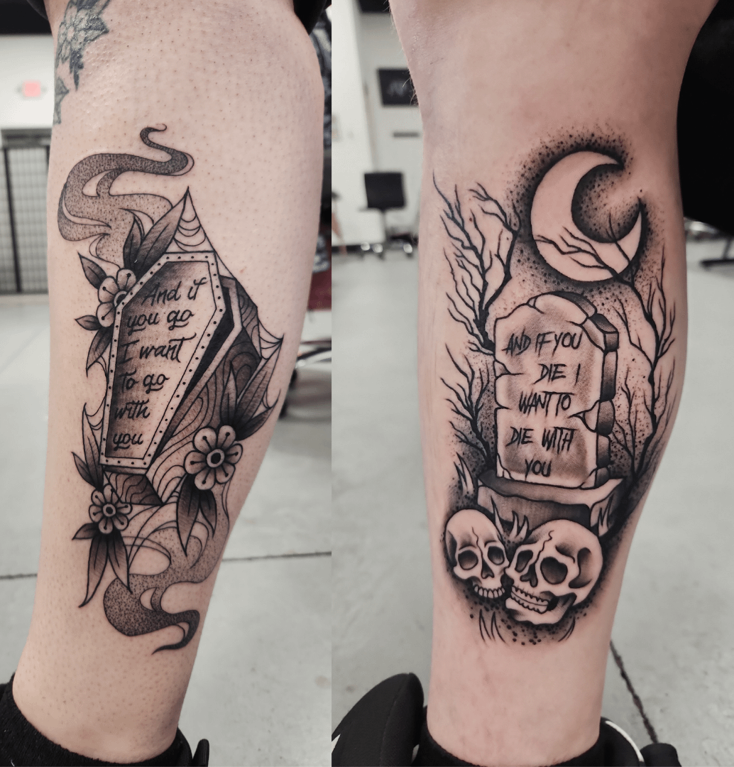 An engagement tattoo design featuring the phrase, with artistic embellishment.