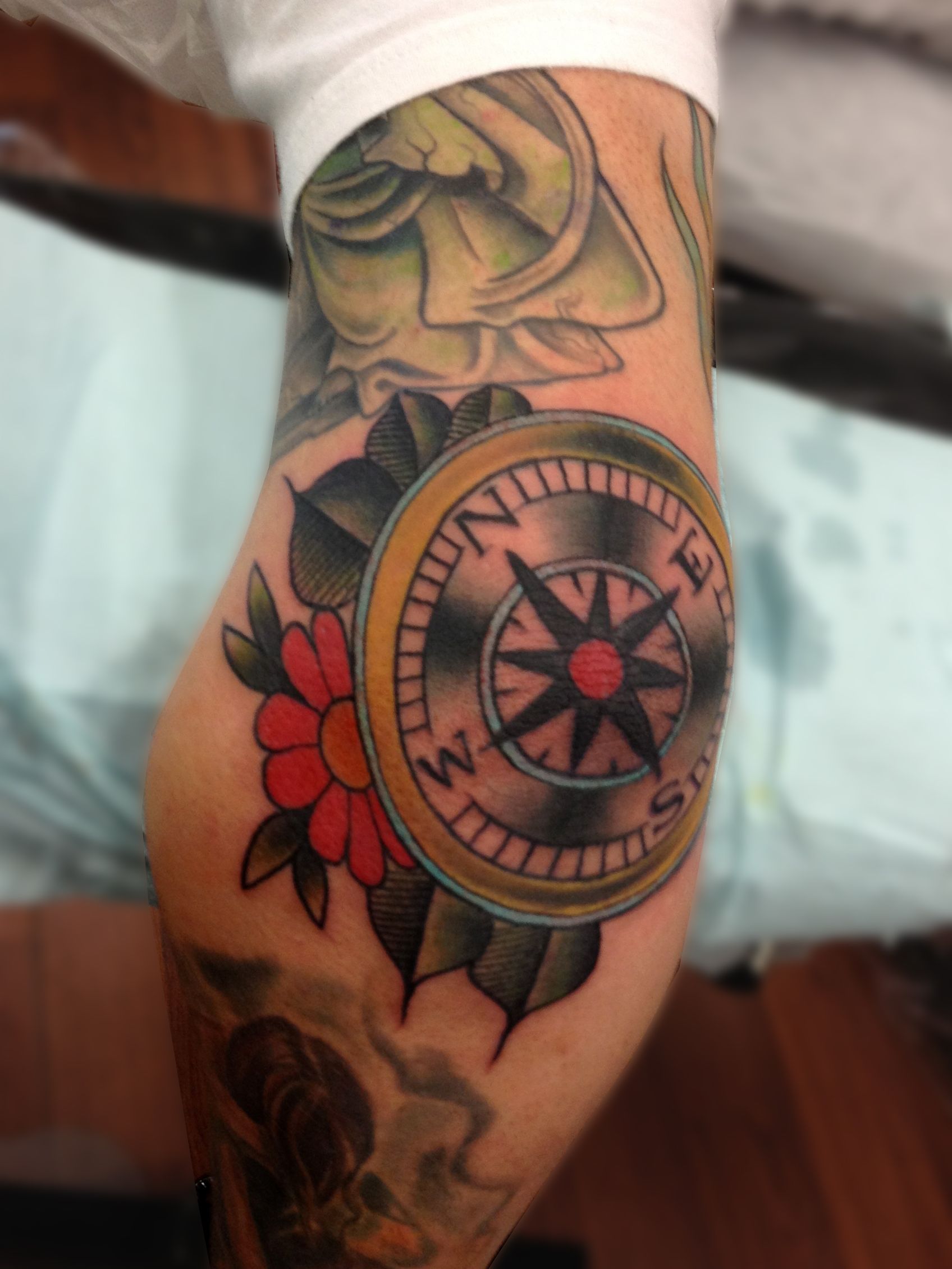Traditional tattoo elbow