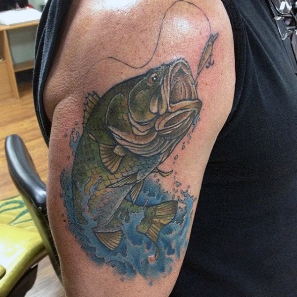 Jumping Bass Bicep Tattoo