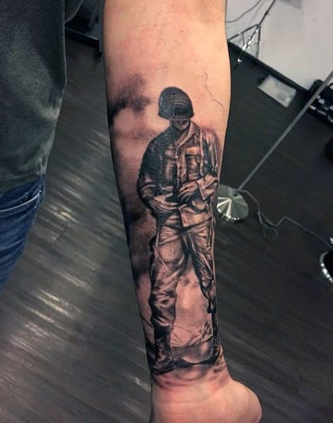 Shaded Black and Grey Army Soldier Tattoo