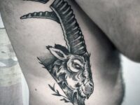 goat-animal-mens-rib-cage-side-tattoo-traditional