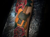 guitar-sleeve-tattoos-designs-for-men-with-flowers