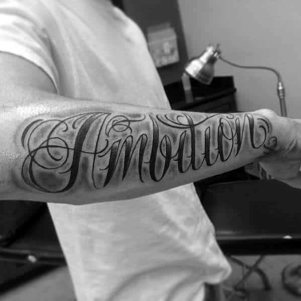 Shaded Lettering Ambition Tattoo