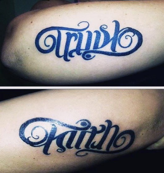 Ambigram tattoo of faith and trust