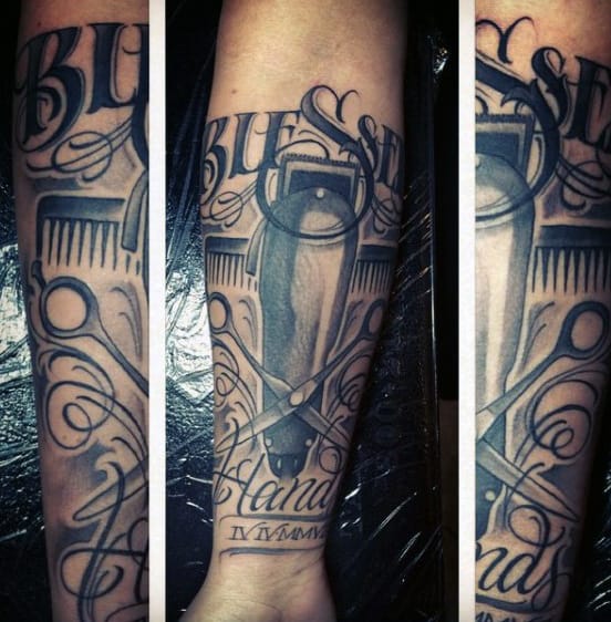 Half Sleeve Barbershop Tattoo
