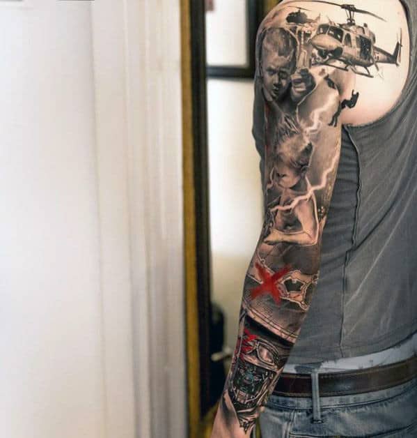 Tribal heritage sleeve tattoo showcasing bold patterns