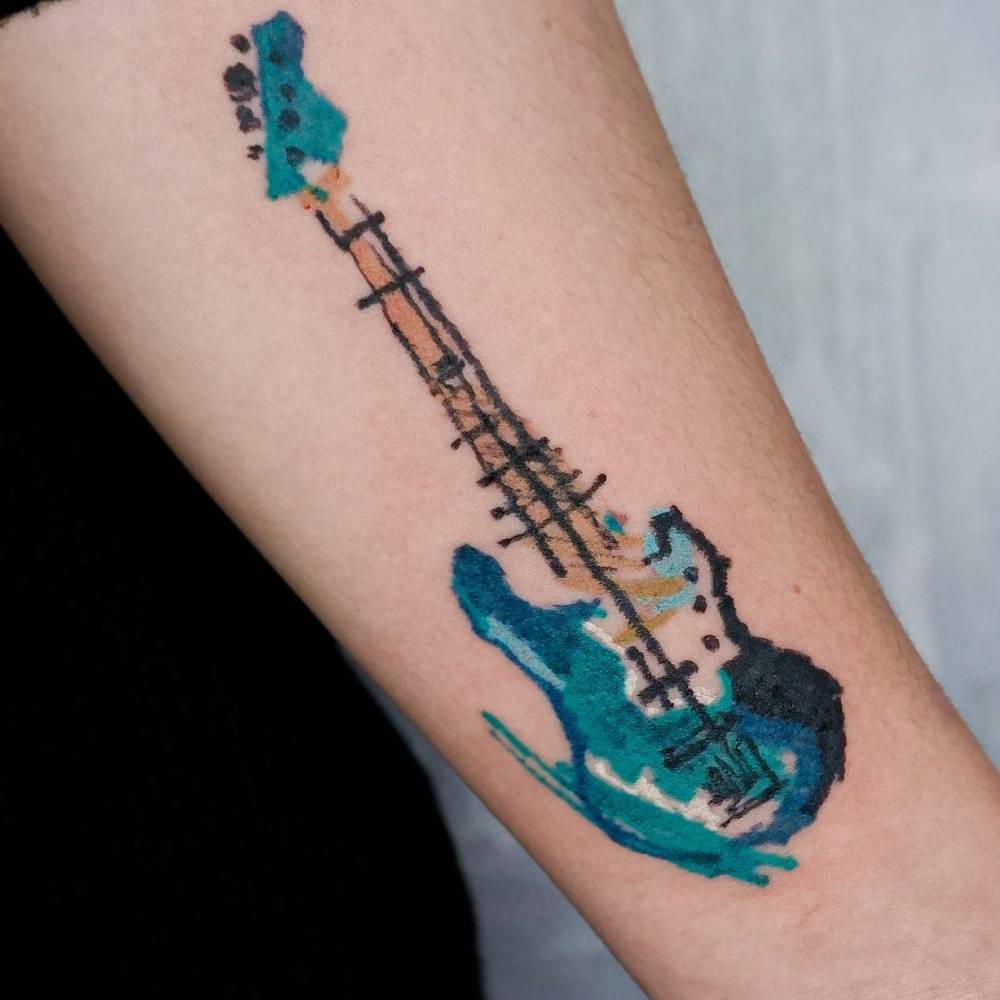 Classic Bass Guitar Tattoo