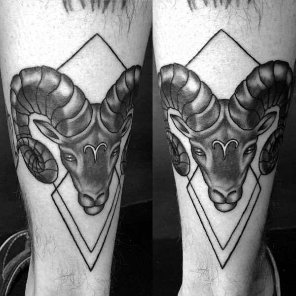 Lower leg Aries men's tattoo ideas