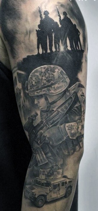 Army Half Sleeve Tattoo of Soldier