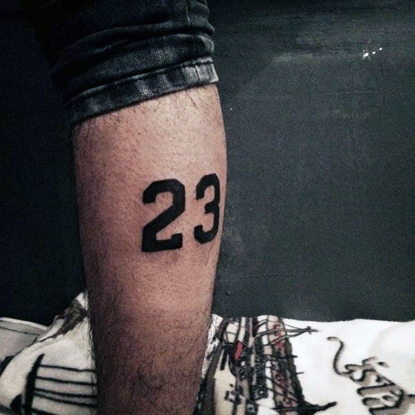 Men's Leg Tattoo Ideas Featuring Number 23