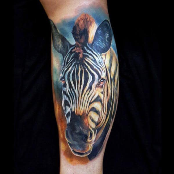 Realistic black and white men's animal zebra tattoo