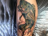 realistic-fish-tattoo-of-bass-on-mans-calf