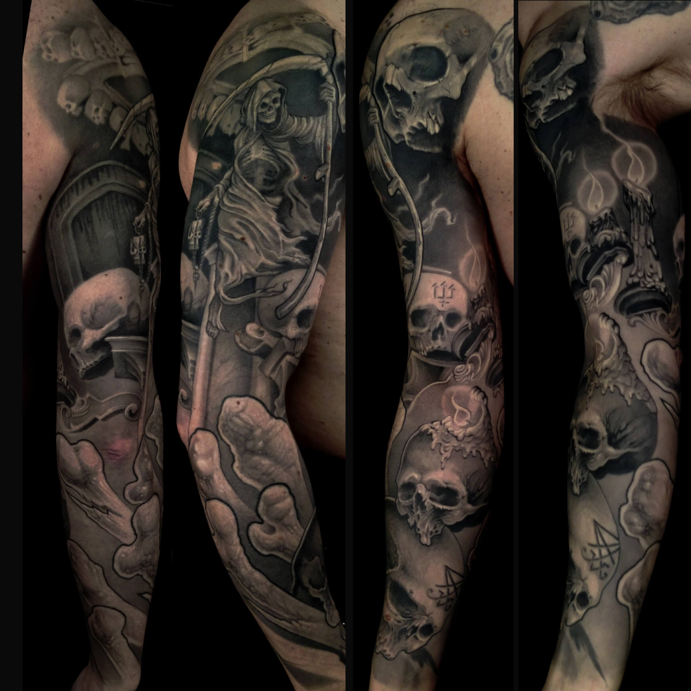 Aesthetic Skull Sleeve Tattoo