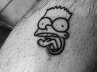 small-simple-black-ink-outline-leg-male-bart-simpson-tattoo-ideas