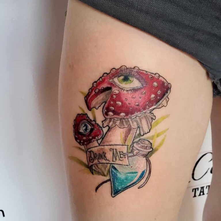 Thigh Alice in Wonderland Tattoo