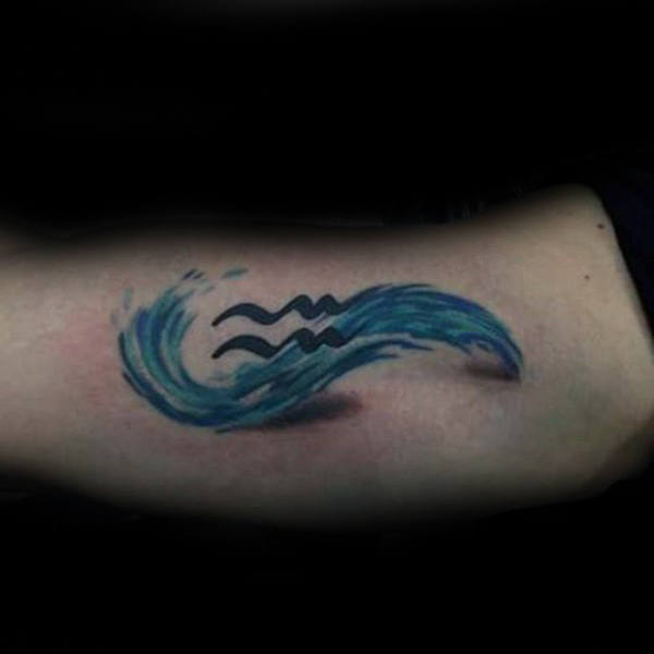Watercolor 3D Male Bicep Aquarius Tattoo Designs