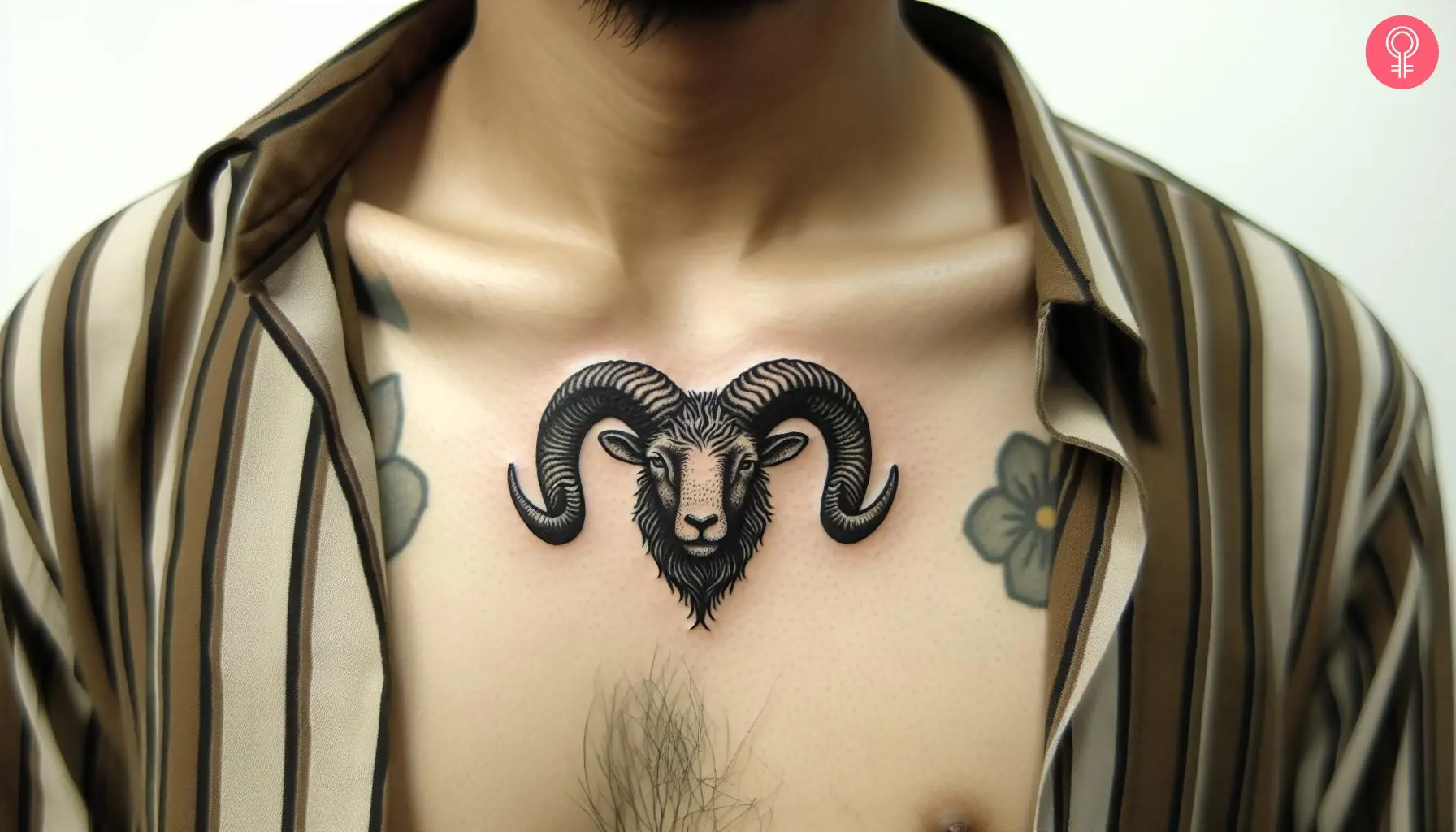 Aries Ram Head Tattoo on Chest