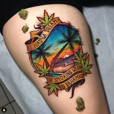 Old school traditional style weed tattoo